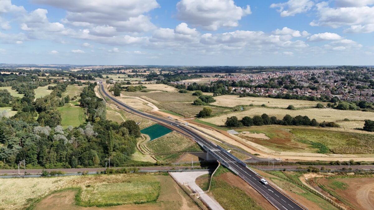 Aerial view of the Sandy Lane Relief Road bridge works